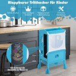 Reguliuojamo aukščio vaikiškas stovėjimo bokštelis su apsaugine tvorele (Mėlyna)