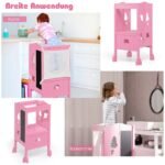 Vaikiškas reguliuojamo aukščio stovėjimo paaukštinimas su saugos tinklu (Rožinė)