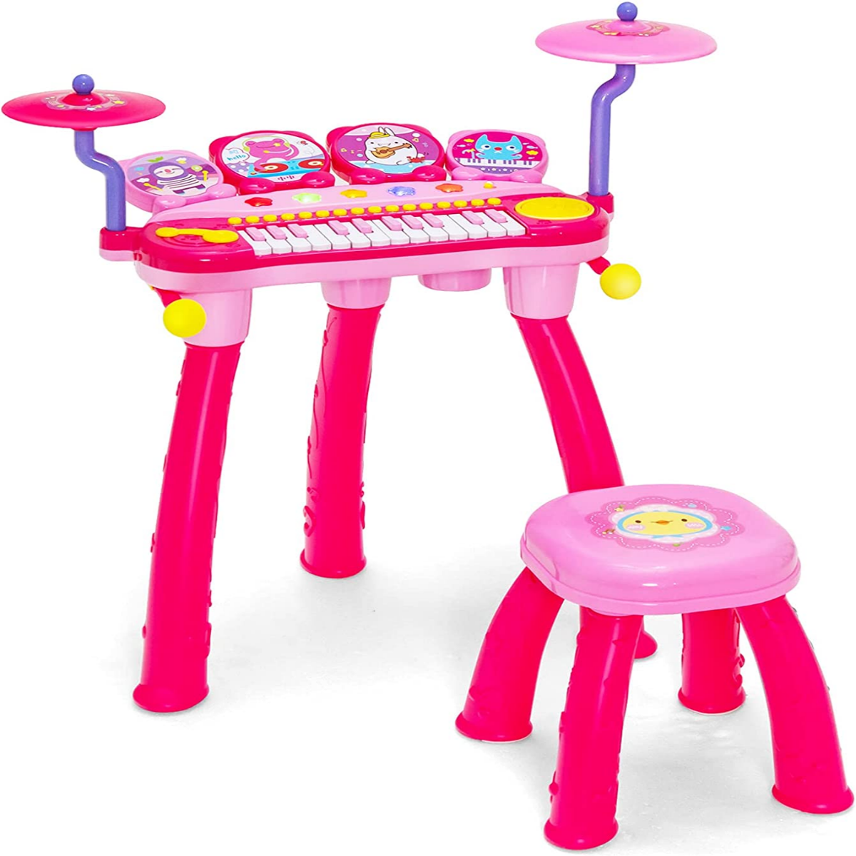 kinder_keyboard_mit_24_tasten_trommel-tm10014pi_2_ Elektroninių klavišinių instrumentų rinkinys su mikrofonu ir taburete (Rožinė)