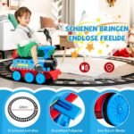 Elektrinė lokomotyvo formos vaikiška transporto priemonė su bėgiais ir muzika (Tamsiai mėlyna)