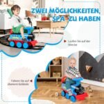 Elektrinė lokomotyvo formos vaikiška transporto priemonė su bėgiais ir muzika (Tamsiai mėlyna)