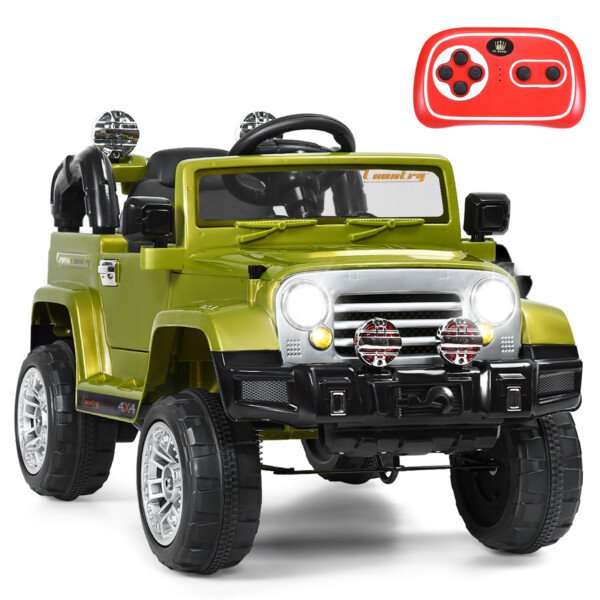 Elektrinis vaikiškas automobilis su muzika ir nuotolinio valdymo pulteliu (Žalia)