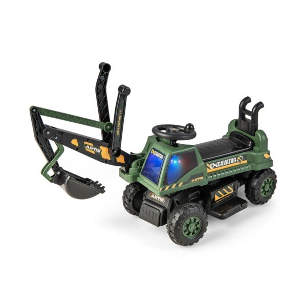 Elektrinis vaikiškas ekskavatorius su muzika ir reguliuojama šake (Žalia)