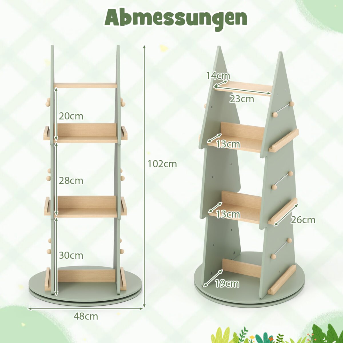 Besisukanti medinė knygų lentyna (Žalia)