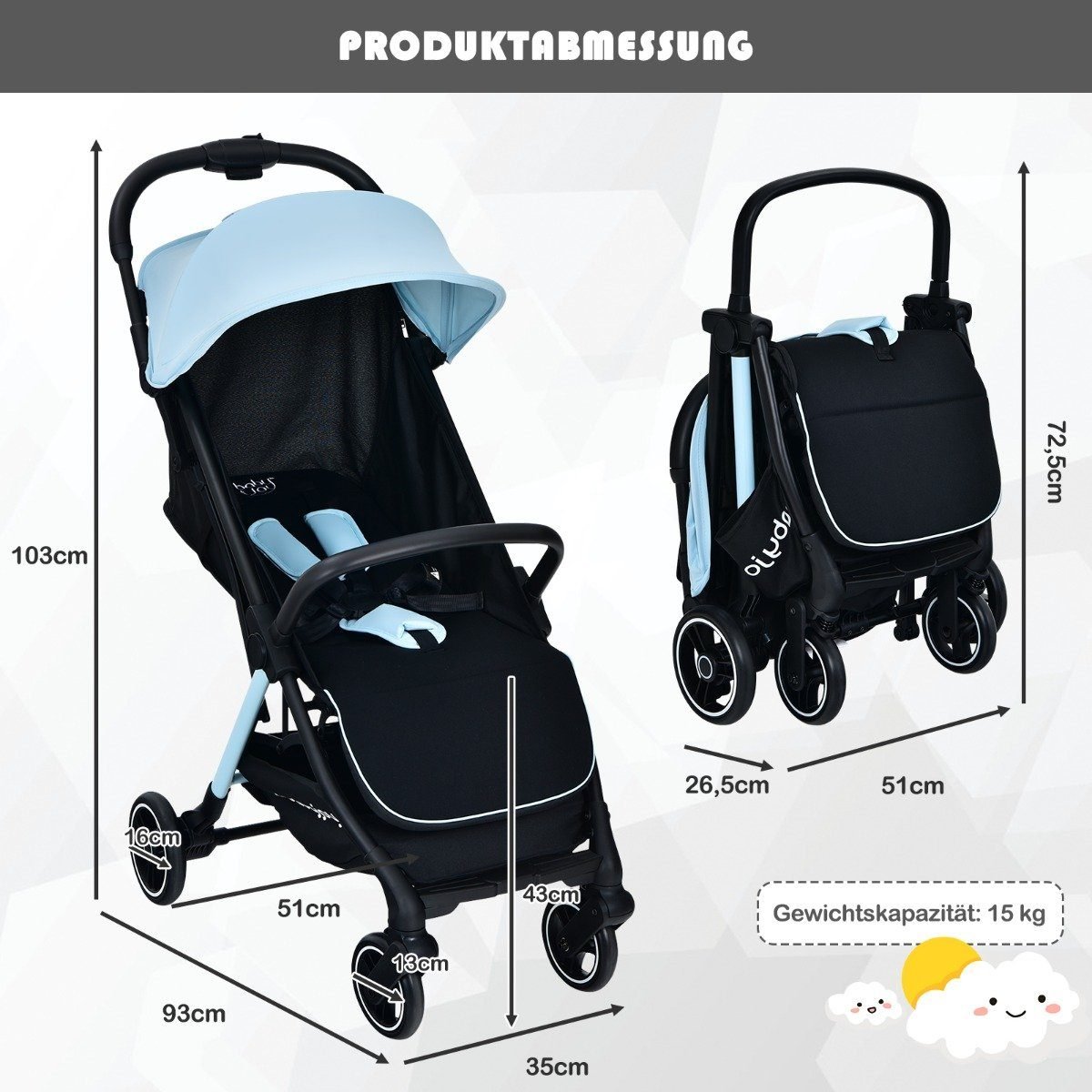 kinderbuggy-bc10032bl_8_ Sulankstomas vežimėlis su reguliuojama nugarėle ir atrama kojoms (Mėlyna)