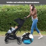 Sulankstomas vežimėlis su reguliuojama nugarėle ir atrama kojoms (Juoda)
