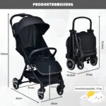 Sulankstomas vežimėlis su reguliuojama nugarėle ir atrama kojoms (Juoda)