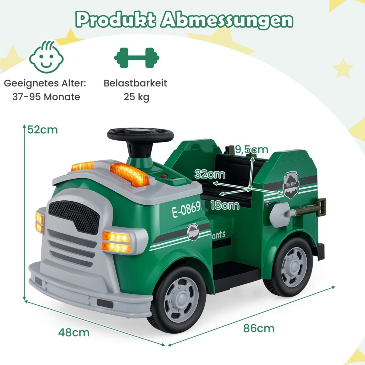 Elektrinis gaisrininkų automobilis su priedais vaikams (Žalia)