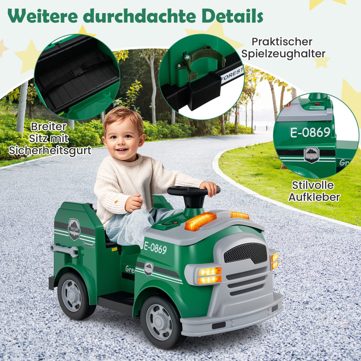 Elektrinis gaisrininkų automobilis su priedais vaikams (Žalia)