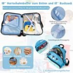 Vaikiškas kelioninis lagaminas ir kuprinė ratukais (Mėlyna)