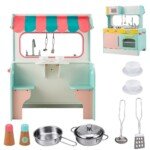 Dvipusė vaikiška virtuvėlė su kriaukle ir valgomojo zona (Spalvota)