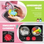 Medinė vaikiška žaidimų virtuvėlė su priedais (Rožinė)