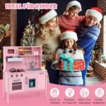 Medinė vaikiška žaidimų virtuvėlė su priedais (Rožinė)