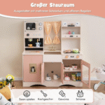 Medinė žaidimų virtuvėlė su priedais (Rožinė)