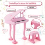 Elektroninis vaikiškas pianinas su 37 klavišais ir kėdute (Rožinė)