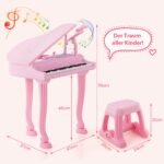 Elektroninis vaikiškas pianinas su 37 klavišais ir kėdute (Rožinė)