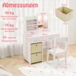 Vaikiškas grožio staliukas su apšvietimu ir veidrodžiu (Balta)