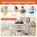 Vaikiškas stalas su keturiomis kėdutėmis ir laikymo vietomis (Balta)
