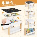 Vaikiškas stalas su kėdutėmis ir knygų lentynomis (Natūrali)