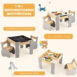 Vaikiškas medinis stalas su dviem kėdutėmis ir daiktadėže (Pilka)