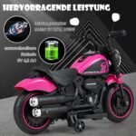 Elektrinis vaikiškas motociklas su atraminiais ratais ir USB jungtimi (Rožinė)