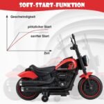Elektrinis motociklas vaikams su LED žibintais ir USB jungtimi (Raudona)