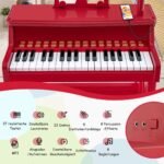37 klavišų vaikiškas pianinas su mikrofonu ir taburete (Raudona)