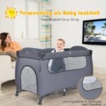 Kompaktiška vaikiška kelioninė lovytė su vystymo stalu ir maniežu (Pilka)