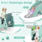 Vaikiška 3-in-1 žaidimų aikštelė čiuožykla arkliukas ir krepšinio lankas (Žalia)