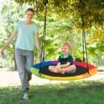Apvali sodo sūpuoklė su tvirtinimo diržais 100 cm (Spalvota)