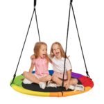 Apvali sodo sūpuoklė su tvirtinimo diržais 100 cm (Spalvota)