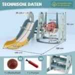 Vaikiška žaidimų aikštelė su čiuožykla ir krepšinio lenta (Žalia)