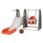 Vaikiškas žaidimų komplektas su čiuožykla sūpynėmis ir krepšinio lanku (Oranžinė)