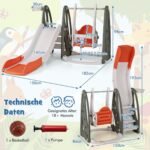 Vaikiškas žaidimų komplektas su čiuožykla sūpynėmis ir krepšinio lanku (Oranžinė)