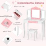 Vaikiškas kosmetinis staliukas su išlankstomu veidrodžiu ir stalčiumi (Balta)