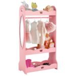 Vaikiška spinta su veidrodžiu ir drabužių kabykla (Rožinė)