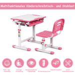 Reguliuojamo aukščio ir pakreipiamas vaikiškas rašomasis stalas (Rožinė)