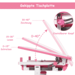 Reguliuojamo aukščio ir pakreipiamas vaikiškas rašomasis stalas (Rožinė)