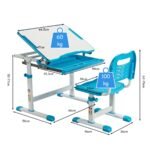 Reguliuojamo aukščio vaikiškas rašomasis stalas su stalčiumi ir pakreipiama plokšte (Mėlyna)