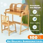 Reguliuojamo aukščio bambukinis rašomasis stalas ir kėdė vaikams (Natūrali)