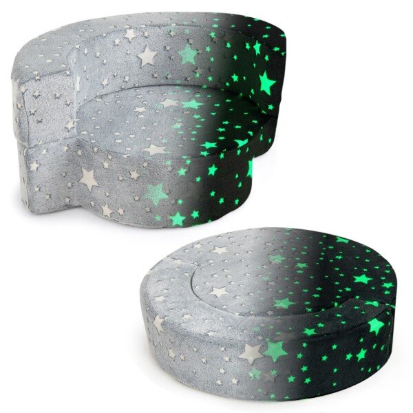 Transformuojama vaikiška sofa-lova su šviečiančiomis detalėmis (Pilka)