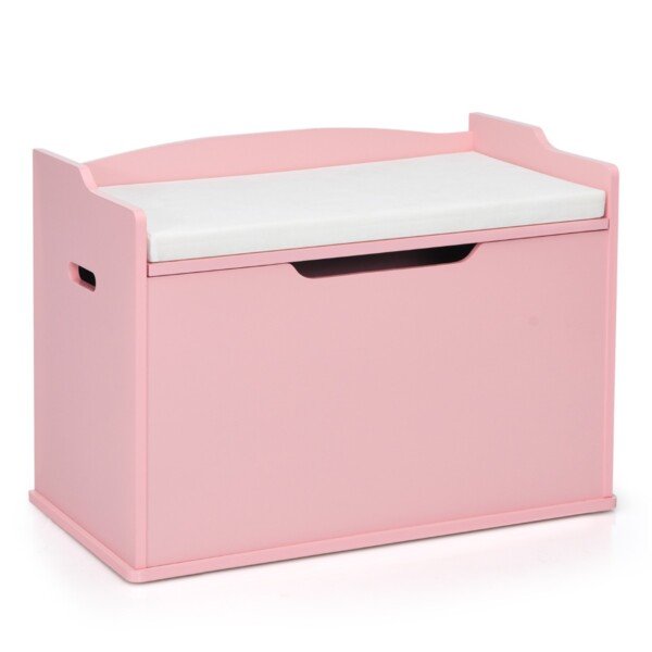 Talpi medinė žaislų skrynia su pagalve (Rožinė)