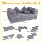 Modulinė 9 dalių putplasčio vaikų sofa (Pilka)