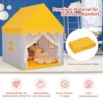 Medinis vaikų žaidimų namelis su medvilnine palapine (Geltona)