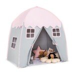 Didelė vaikų žaidimų palapinė su laikymo krepšiu ir neslystančiu kilimėliu (Rožinė)