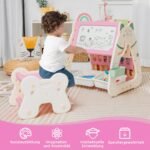 Vaikiška 3-in-1 mokymosi stotelė su kėdute ir daiktadėže (Rožinė)
