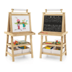 Dvipusis vaikų dailės molbertas su popieriaus ritinėliu (Natūrali)