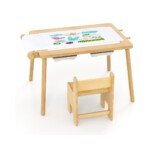 Reguliuojamo aukščio medinis vaikiškas staliukas su dvipuse lenta (Natūrali)