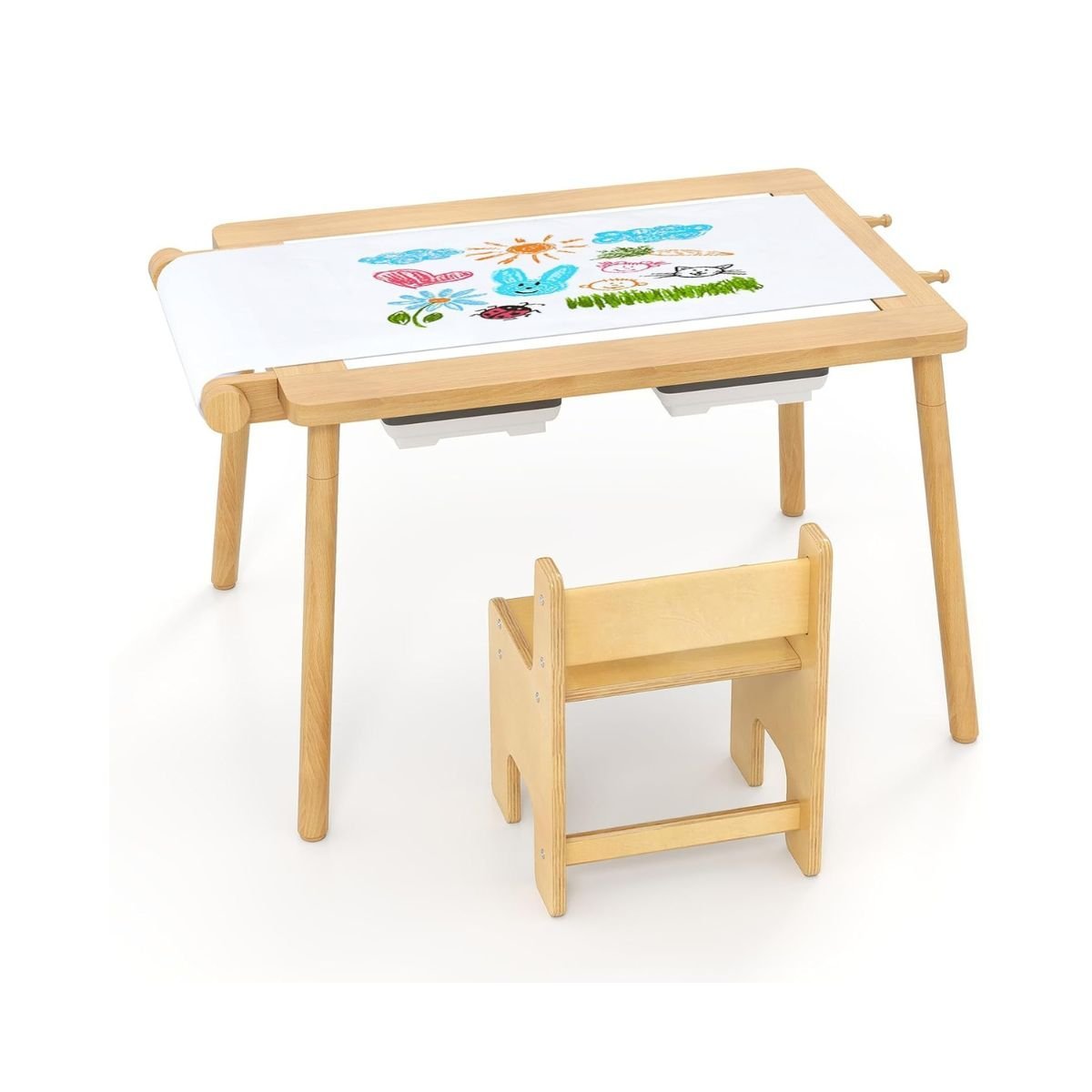 kindertisch-13171_1_ Reguliuojamo aukščio medinis vaikiškas staliukas su dvipuse lenta (Natūrali)