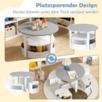 Apvalus vaikiškas stalas su keturiomis kėdutėmis ir daiktadėžėmis (Pilka)